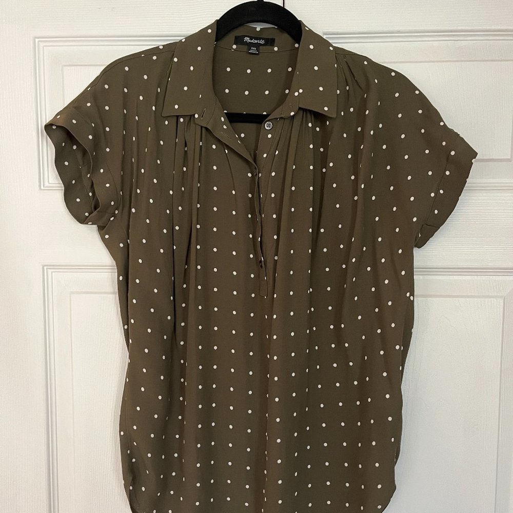 Madewell Central Drapey Popover Shirt in Grid Dot